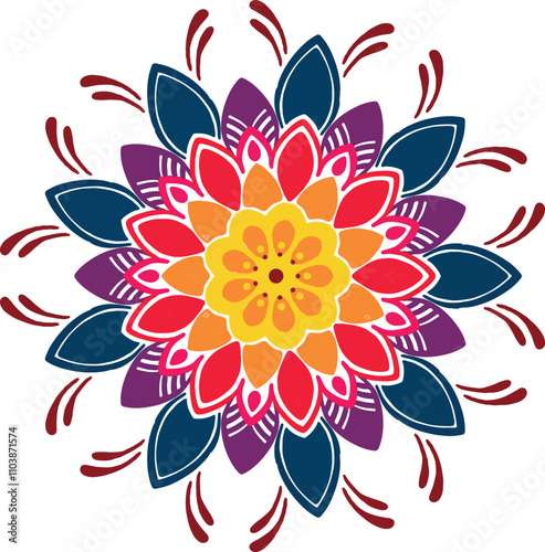 Vector hand drawn doodle mandala Bright Colors white background.