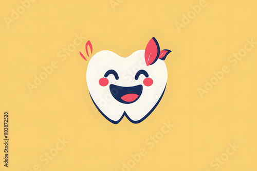 Logo of a Healthy smiling teeth, white tooth illustration with solid background, Dentistry logo for kids