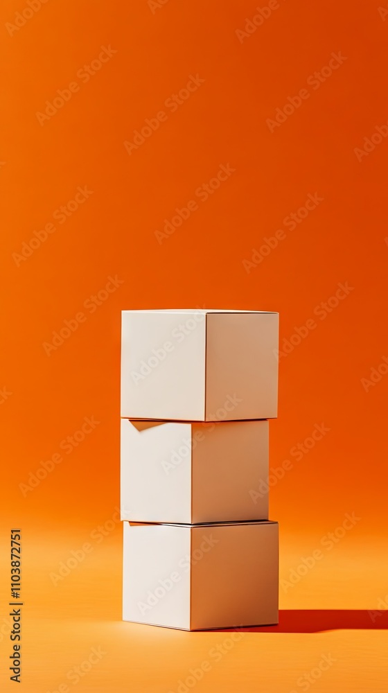 Obraz premium Stacked White Boxes on Orange Background