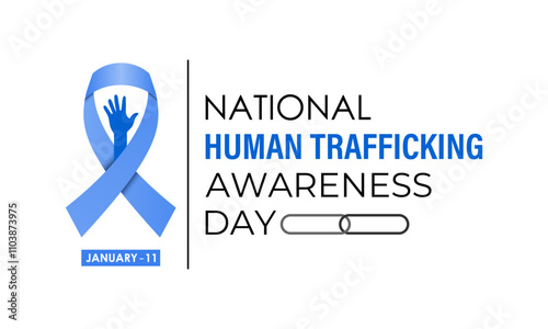 National Human Trafficking Awareness Day on January 11th. Silhouette of hand with broken chain and Realistic Ribbon. Banner poster, flyer and background design template. Vector illustration. Eps 10.