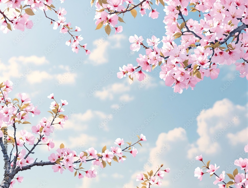 Fototapeta premium Cherry Blossom Branches Seamless Pattern Background , rustic feel, wooden background, natural texture, organic shape