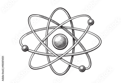 Atom Atomic structure formula orbiting electrons sketch hand dawn drawing vector illustration