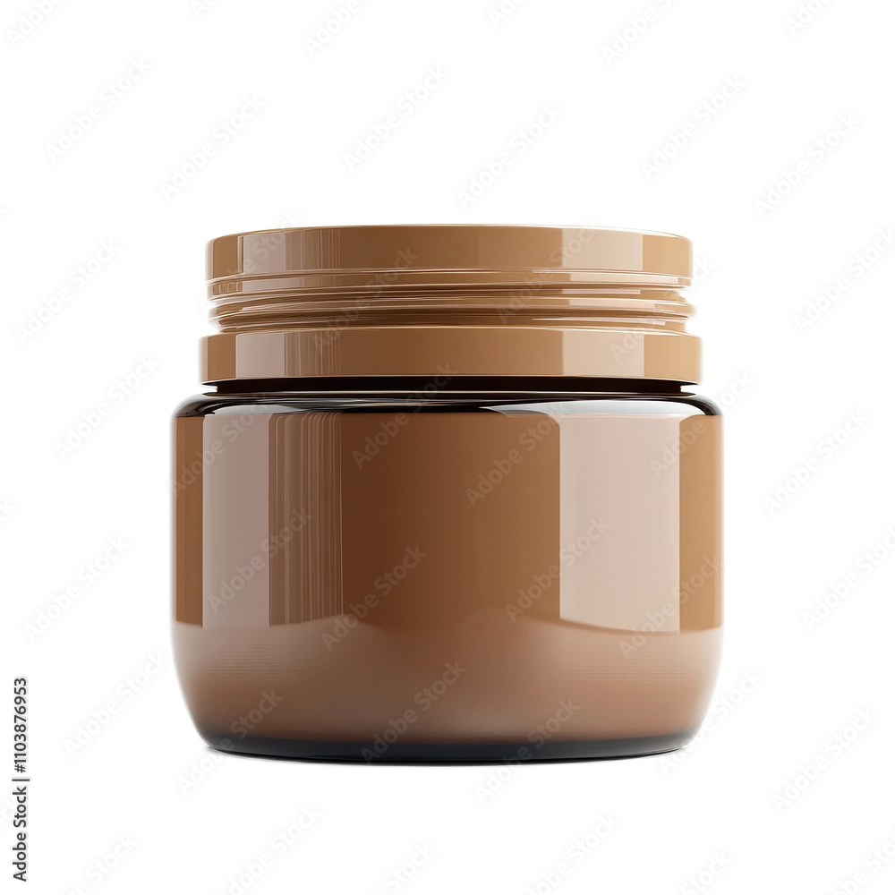 Glossy Round Jar of Brown Cream with Lid Isolated on White Background Glossy Round Jar of Brown Cream with Lid Isolated on White Background
