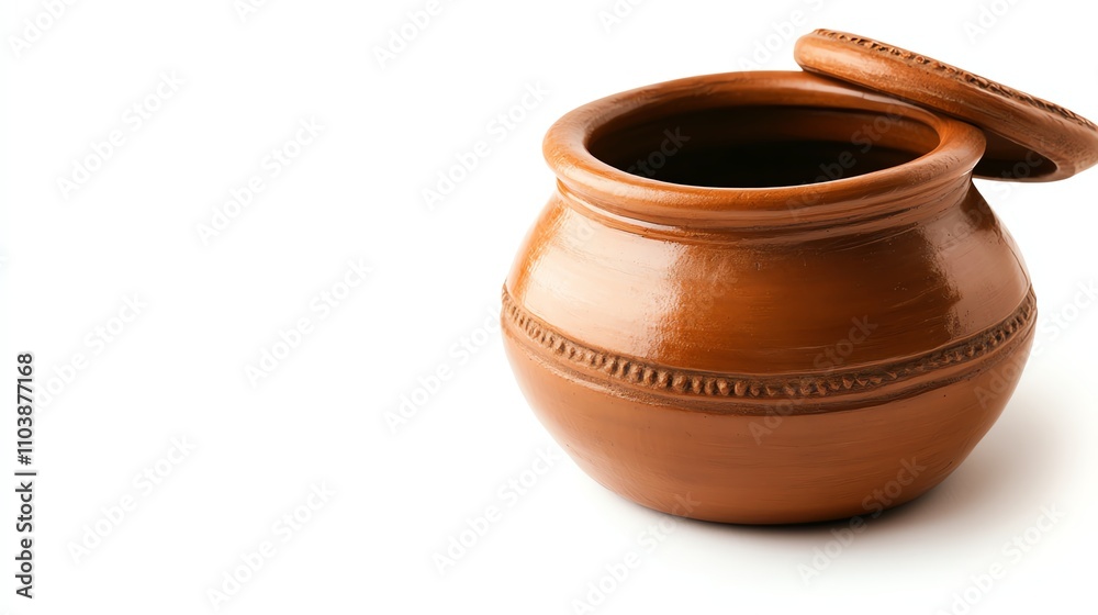 Clay pot with lid on a white isolated background. Clay pot with lid on a white isolated background.