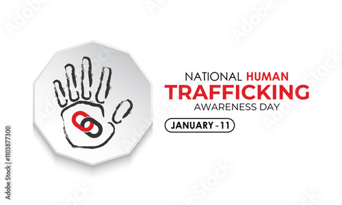 National Human Trafficking Awareness Day on January 11th. Silhouette of hand with broken chain and Realistic Ribbon. Banner poster, flyer and background design template. Vector illustration. Eps 10.