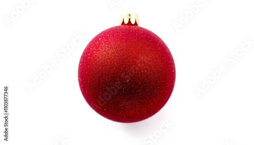 Beautiful red Christmas ball with a red bow isolated on a white background, New Year and Christmas. Art red Christmas ball with a beautiful bow and a golden pattern Christmas design