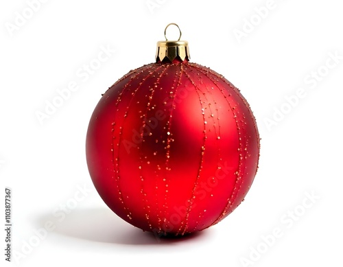 Beautiful red Christmas ball with a red bow isolated on a white background, New Year and Christmas. Art red Christmas ball with a beautiful bow and a golden pattern Christmas design