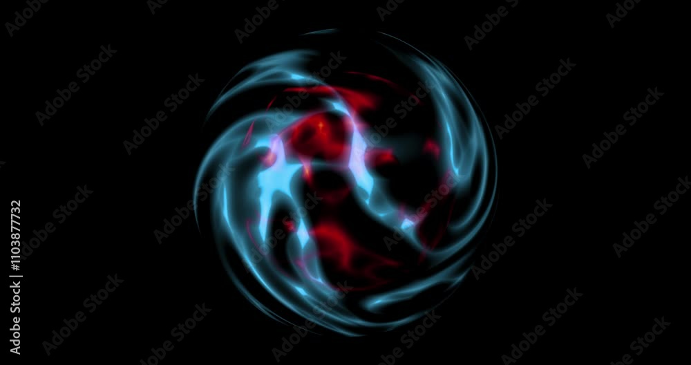 A glowing blue and red sphere with a red flame on top. The sphere is surrounded by a dark background A glowing blue and red sphere with a red flame on top. The sphere is surrounded by a dark background