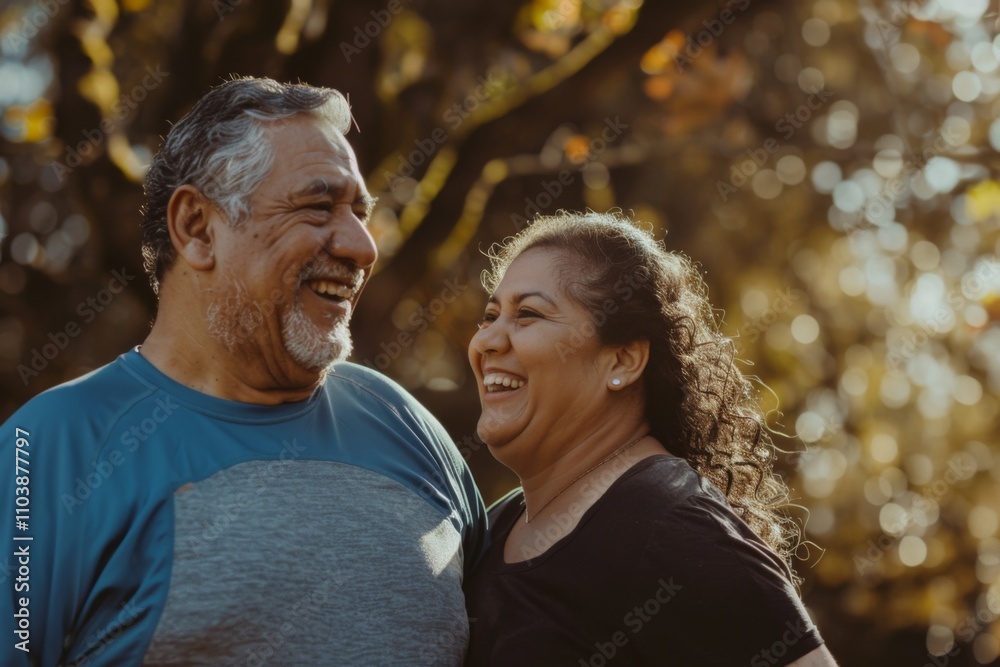 Joyful older Hispanic man and woman engage in exercise outdoors Joyful older Hispanic man and woman engage in exercise outdoors