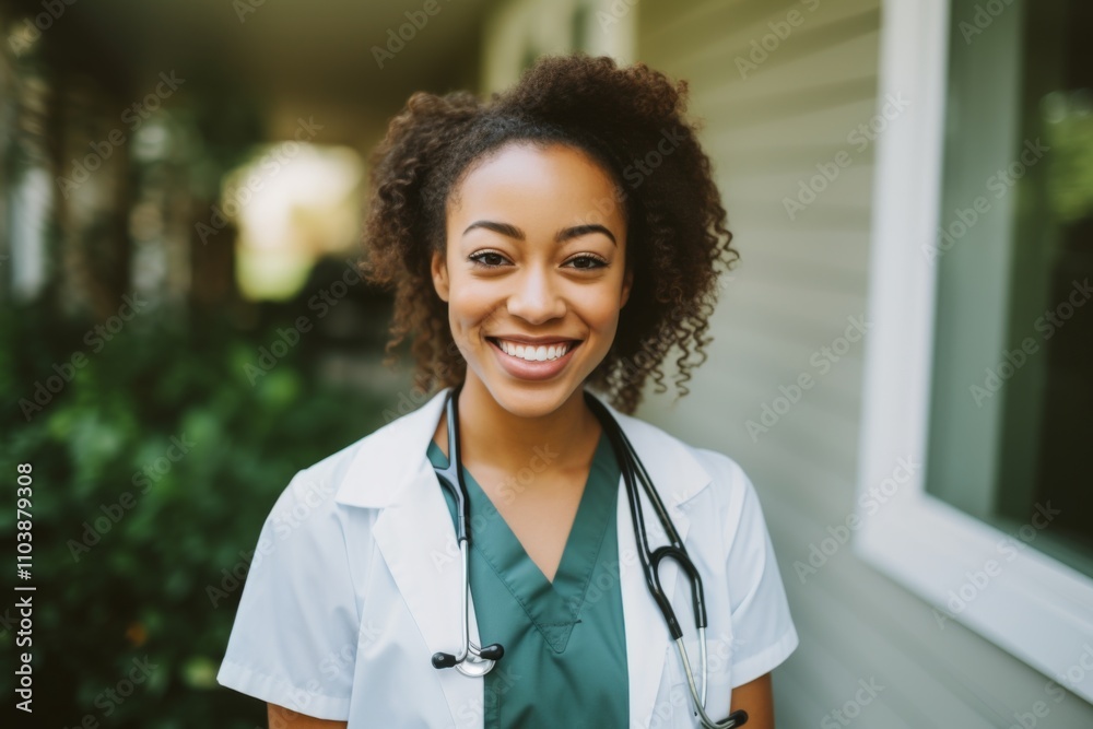 Portrait of a smiling female African American medical physician Portrait of a smiling female African American medical physician