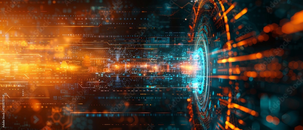 A futuristic image with a central orange light emitting digital patterns resembling a circuit board, evoking energy and advanced technology vibes. A futuristic image with a central orange light emitting digital patterns resembling a circuit board, evoking energy and advanced technology vibes.