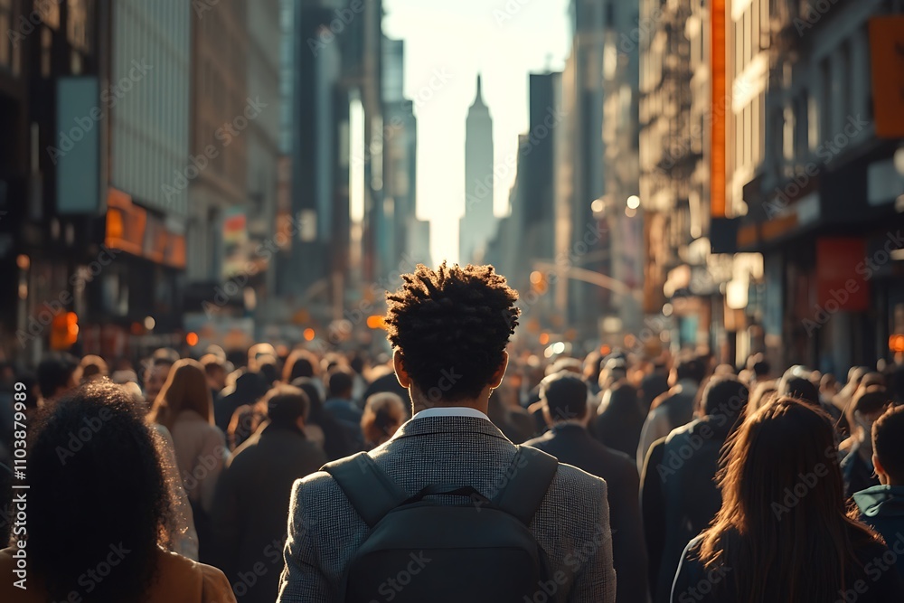 Golden Hour Commuter Anonymous City Street Crowd Golden Hour Commuter Anonymous City Street Crowd