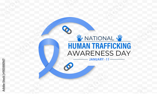 National Human Trafficking Awareness Day on January 11th. Silhouette of hand with broken chain and Realistic Ribbon. Banner poster, flyer and background design template. Vector illustration. Eps 10.