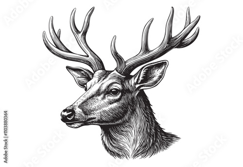 Stag deer head sketch hand dawn drawing vector illustration