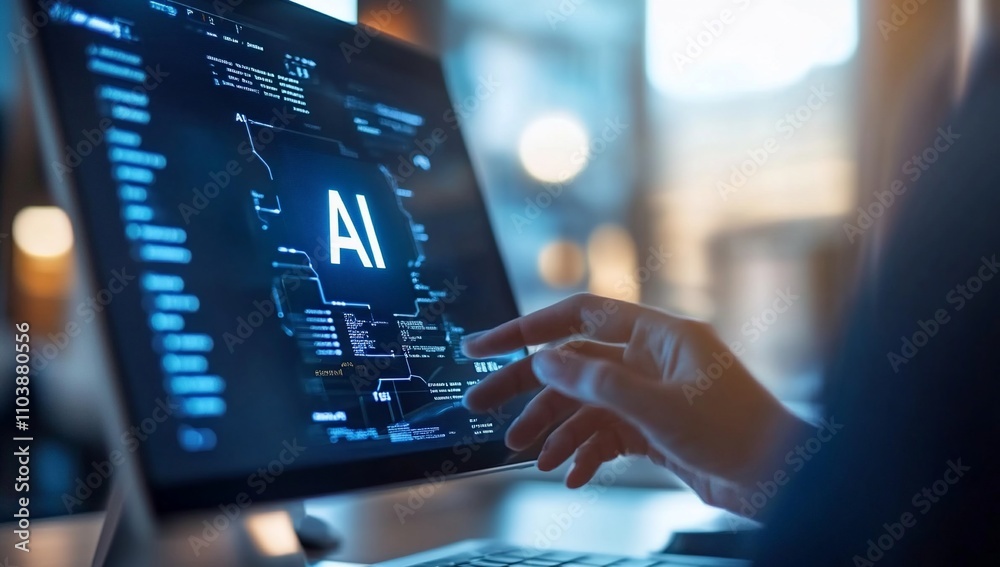 A person interacting with a computer screen displaying AI-related data. A person interacting with a computer screen displaying AI-related data.