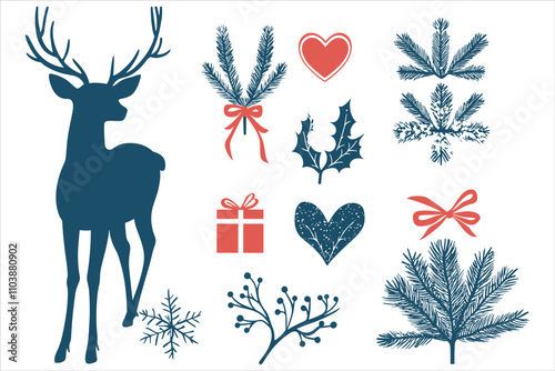 Christmas Design Featuring Deer Silhouette and Snowflake
 photo