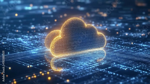 A cloud is reflected in a blue and yellow grid