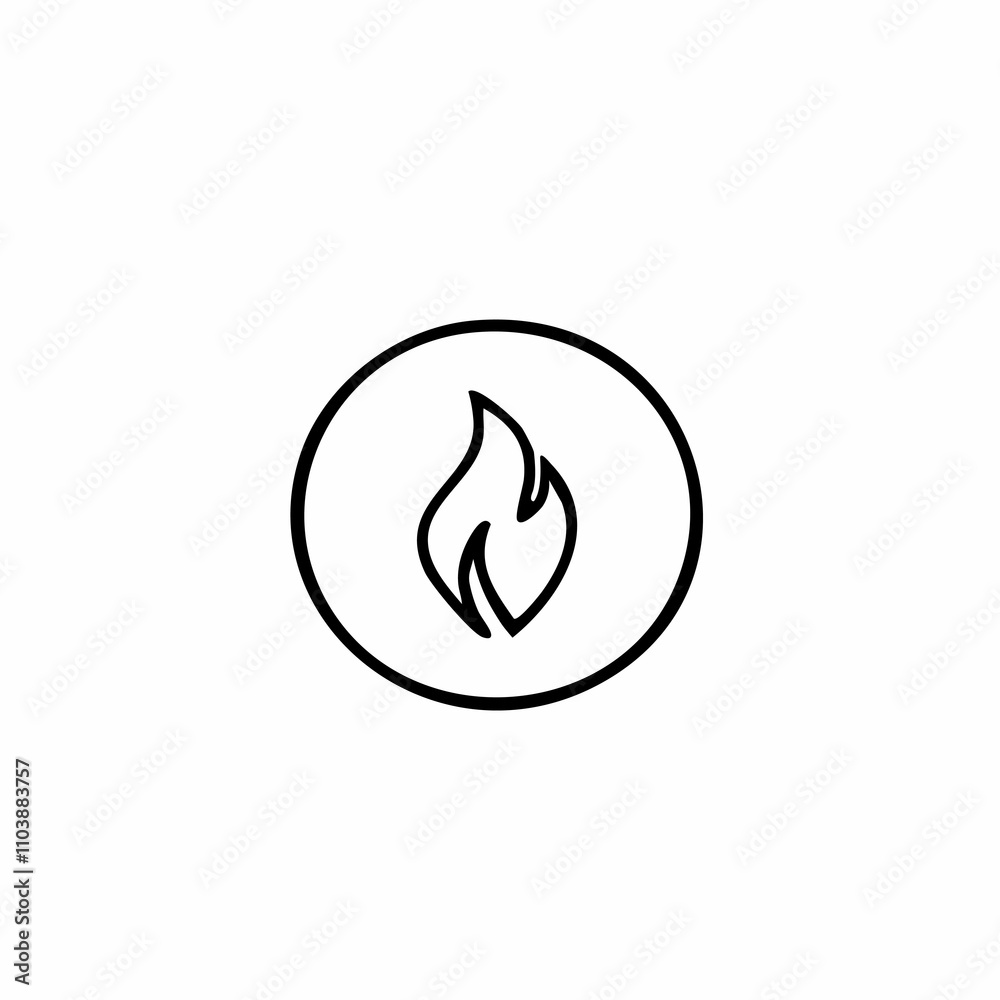 WLine Art Fire Flame in Circle Icon - Hot, Burning, and Danger Symbol in Outline Style WLine Art Fire Flame in Circle Icon - Hot, Burning, and Danger Symbol in Outline Style