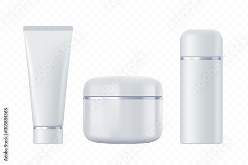 Cream for body and face packaging mockups. Templates isolated on transparent background. Vector illustration