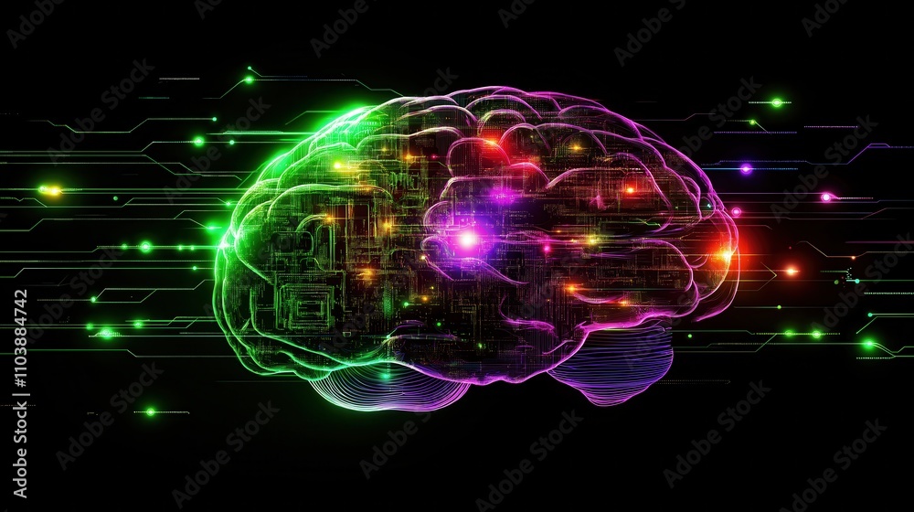A colorful brain with many lights on it A colorful brain with many lights on it