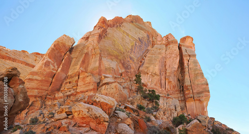 Looking Up at One of the Beautiful Rock Walls on the Cohab Trail in Capital Reef National Park photo