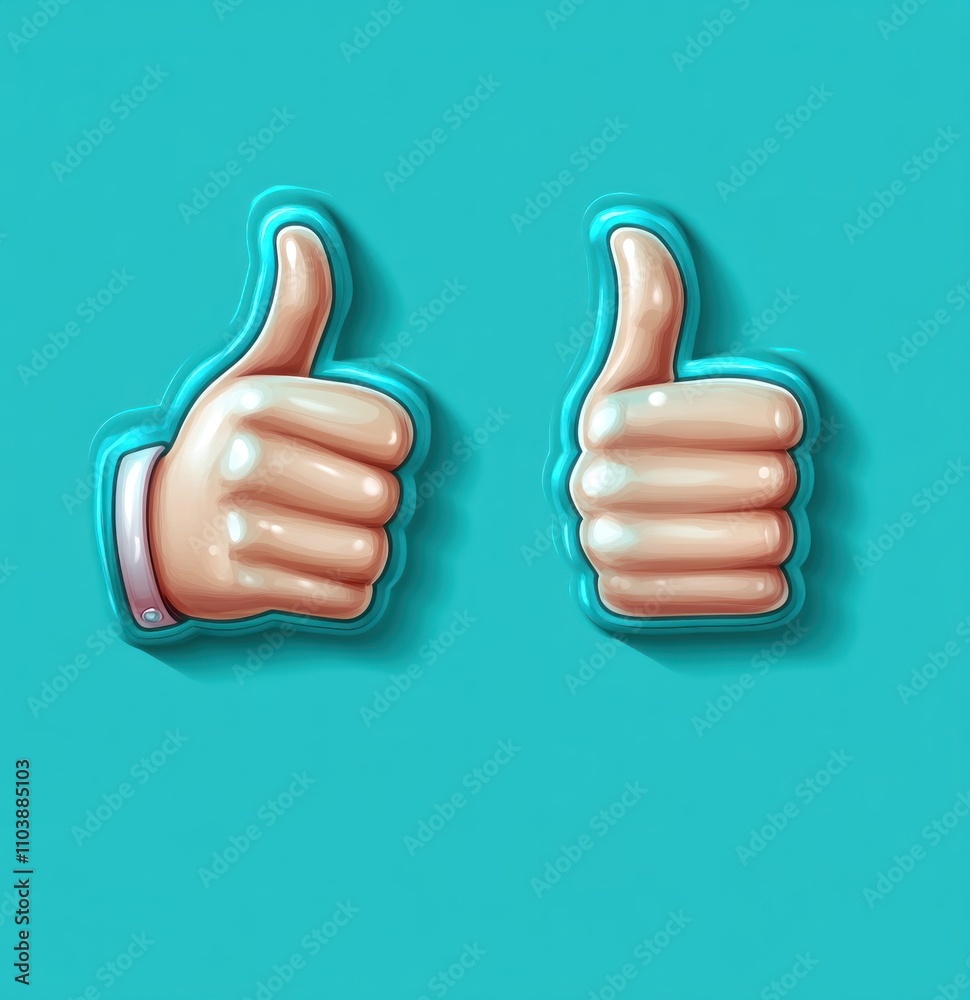 Here's a and keyword list suitable for a stock photo site.. Two cartoon thumbs up gestures on teal background. Here's a and keyword list suitable for a stock photo site.. Two cartoon thumbs up gestures on teal background.