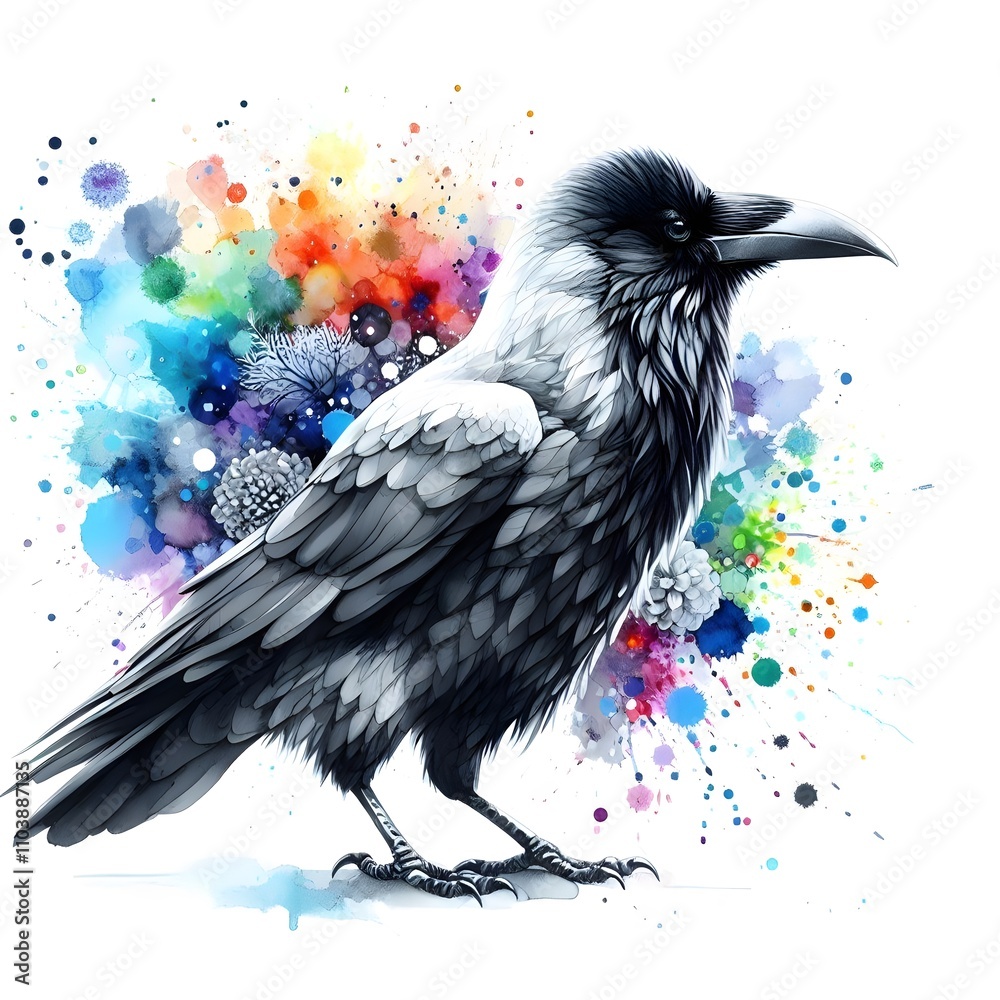 Fototapeta premium 흰 배경, 까마귀, 수채화, jpeg (white background, crow, water colour, jpeg)