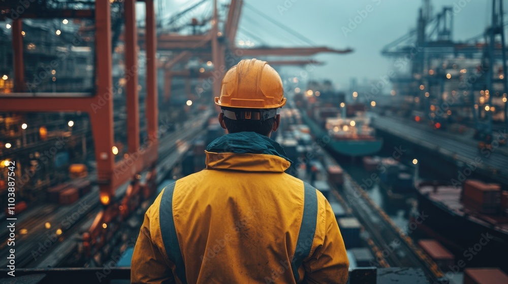 workers at work, Crane operator in a busy seaport, cargo containers in the background. workers at work, Crane operator in a busy seaport, cargo containers in the background.