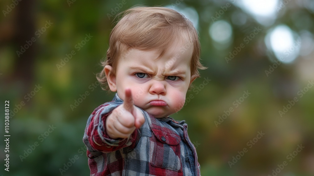portrait of a little child, an angry 9 month old baby, pointing index finger up, showing middle finger. portrait of a little child, an angry 9 month old baby, pointing index finger up, showing middle finger.