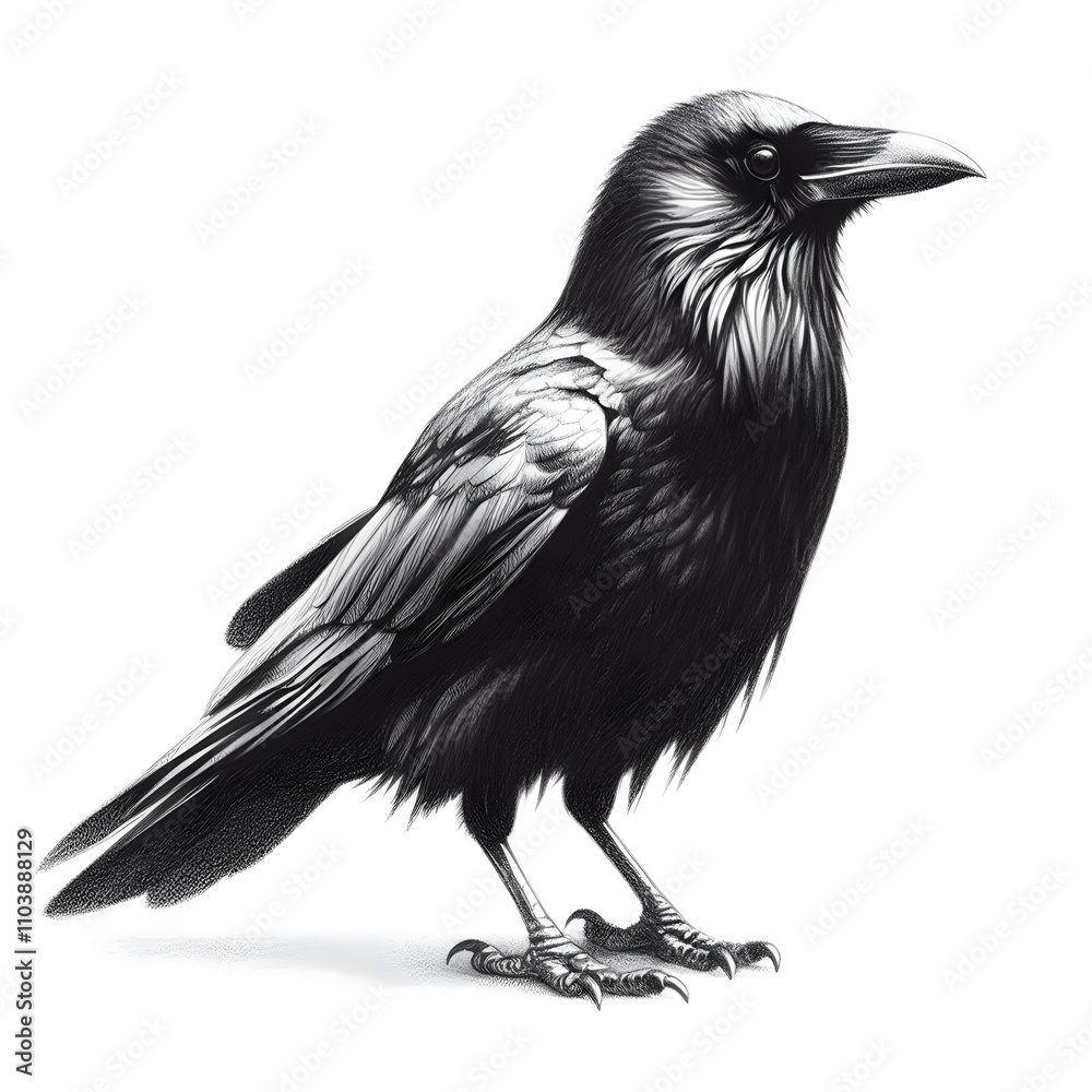Fototapeta premium 흰 배경, 까마귀, 펜슬 드로잉, jpeg (white background, crow, pencil drawing, jpeg)