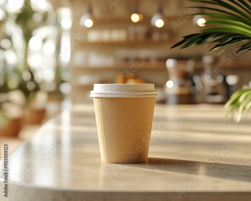 Cozy coffee cup on a wooden countertop. photo