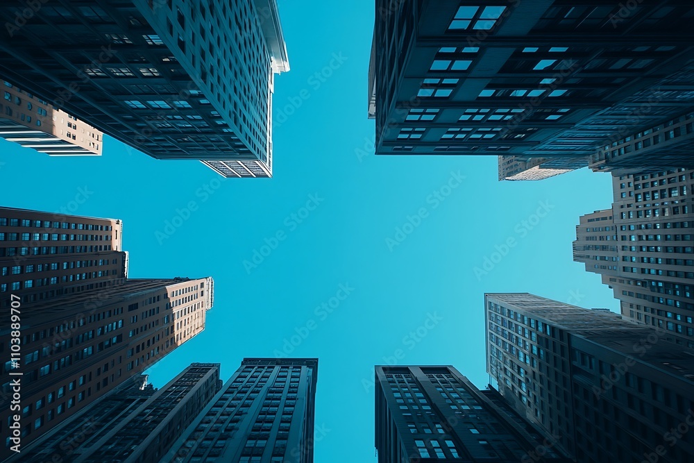 High-Rise City Elevation Blue Sky Perspective High-Rise City Elevation Blue Sky Perspective