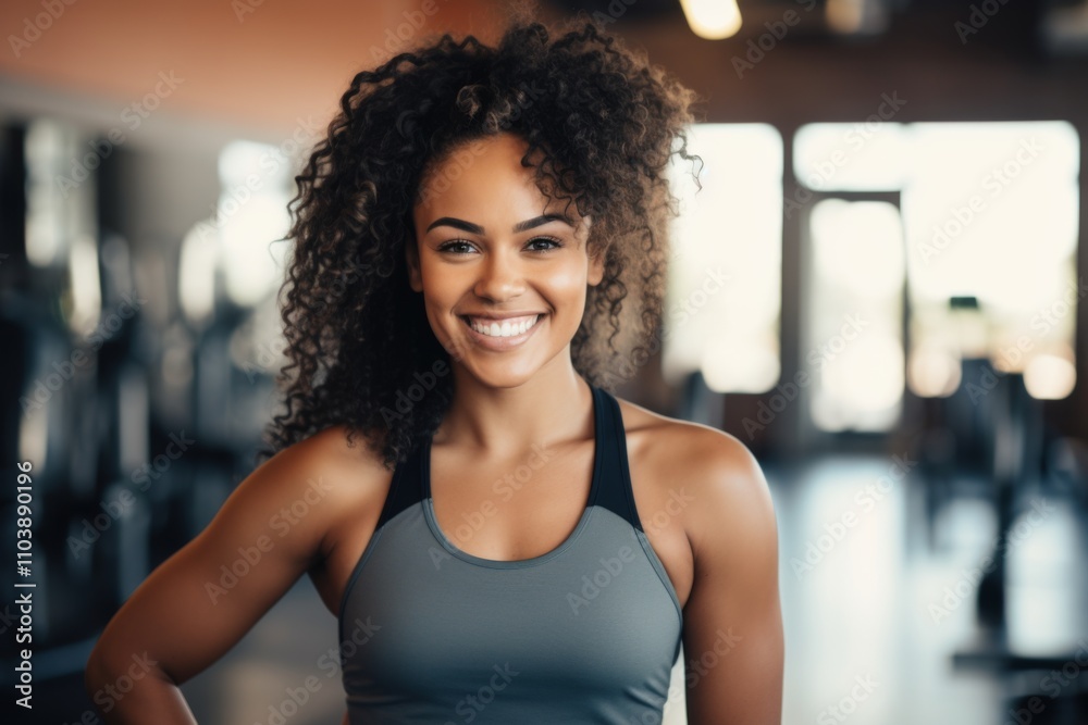 Smiling portrait of a young African American female fitness trainer in gym