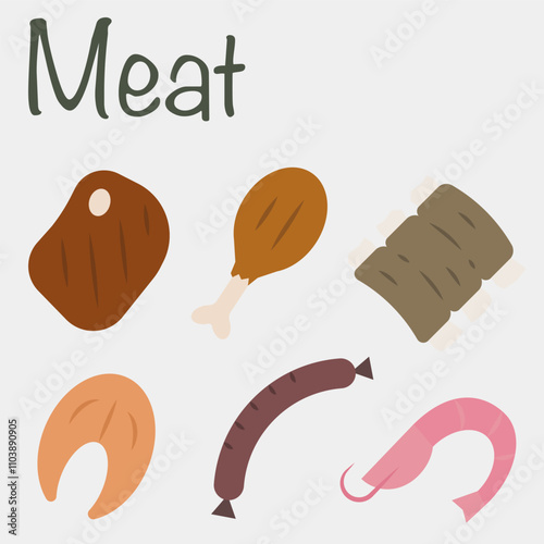 Meat for every taste. Different meat. Meat color icons. Set of different meat.