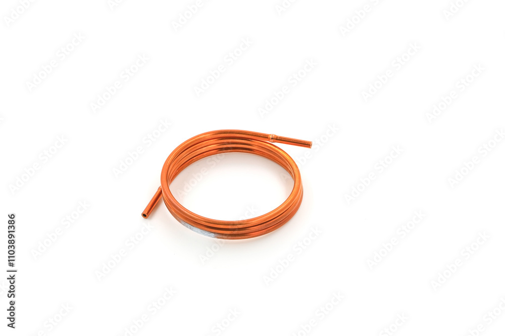 Capillary Tube in Air conditioning for the white background Capillary Tube in Air conditioning for the white background