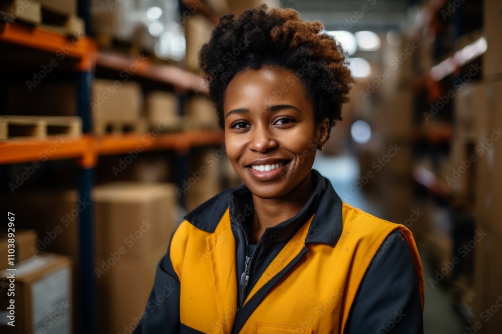 Portrait of a smiling young woman working in a factory Portrait of a smiling young woman working in a factory