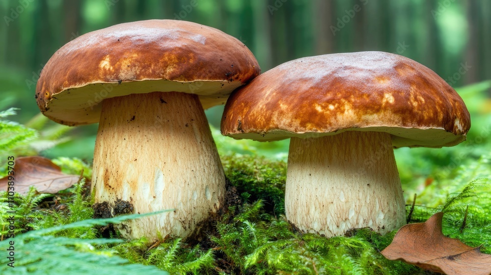Fresh Mushrooms in Lush Green Forest Setting Fresh Mushrooms in Lush Green Forest Setting