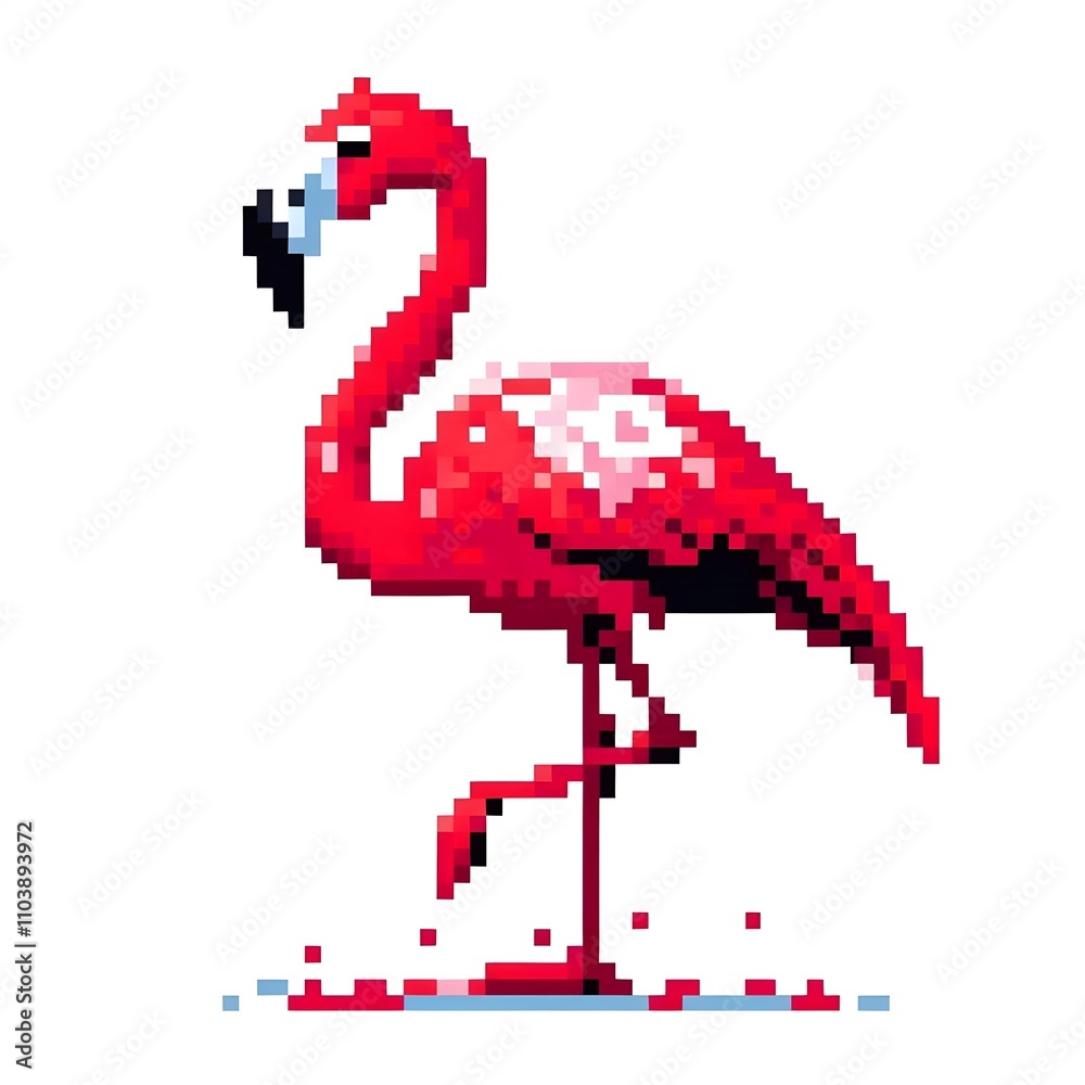 흰 배경, 홍학, 픽셀아트 (white background, Flamingo, pixel art) 흰 배경, 홍학, 픽셀아트 (white background, Flamingo, pixel art)