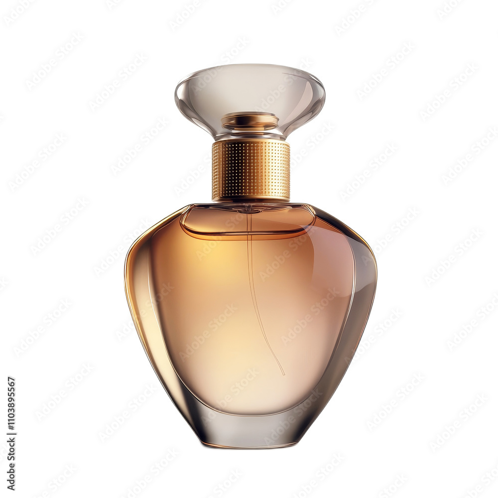 Elegant Glass Perfume Bottle with Gold Accents and Amber Liquid Elegant Glass Perfume Bottle with Gold Accents and Amber Liquid