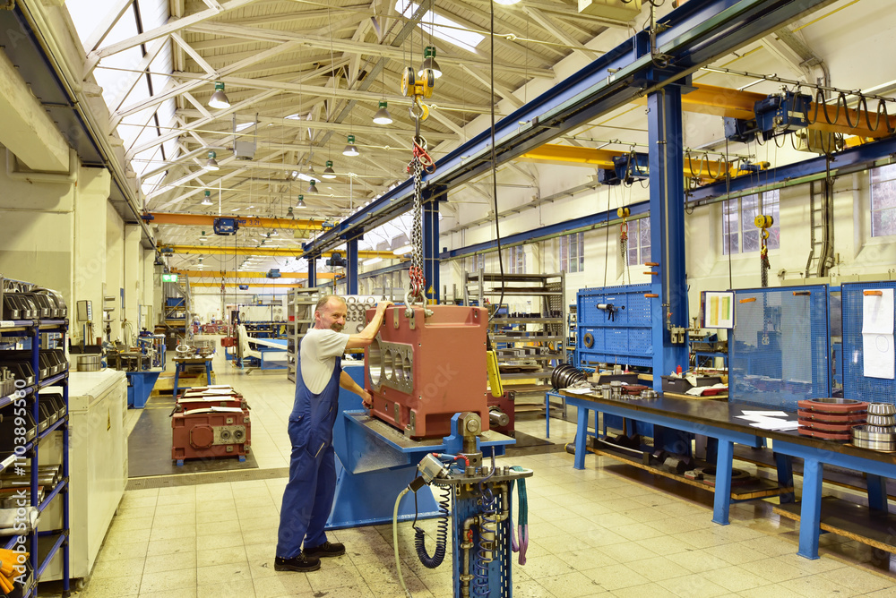 older worker in mechanical engineering - industrial factory for the production of steel gearboxes older worker in mechanical engineering - industrial factory for the production of steel gearboxes