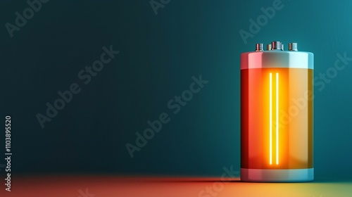 Symbol tech battery. Modern battery with glowing orange elements against a dark background. photo