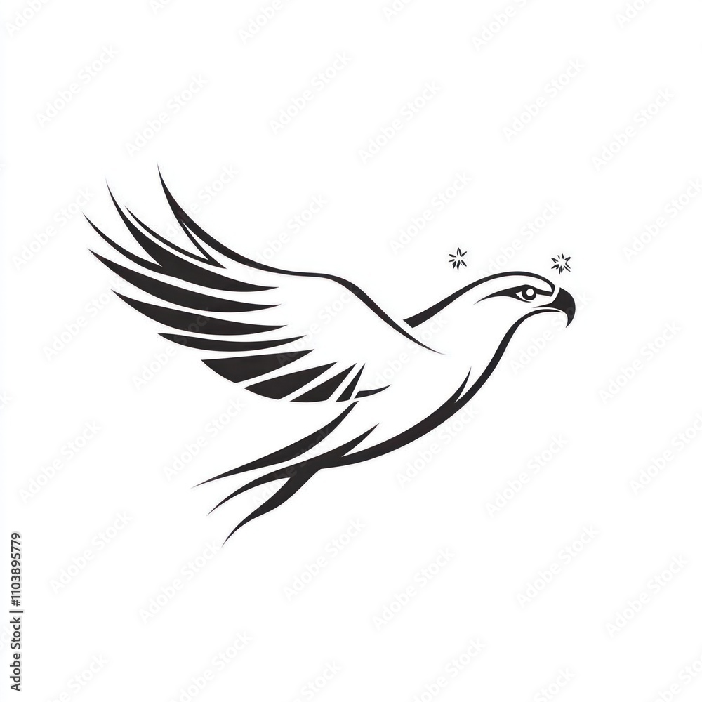 Here's a suggested and keywords for your stock photo.. _Stylized black and white eagle in flight, with stars._ Here's a suggested and keywords for your stock photo.. _Stylized black and white eagle in flight, with stars._