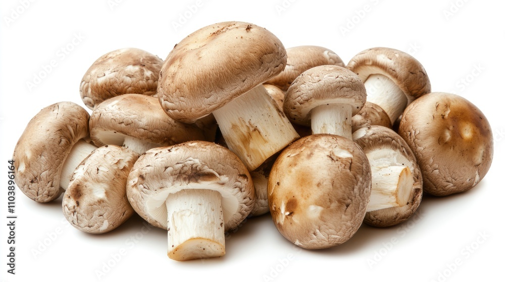 Fresh Brown Mushrooms on a White Background Fresh Brown Mushrooms on a White Background