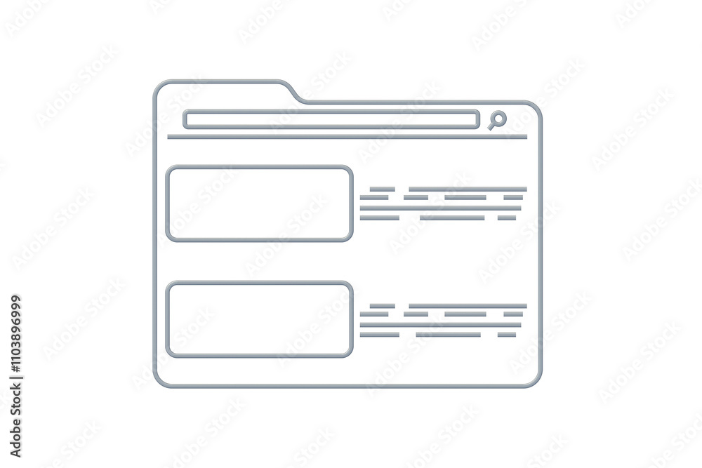 One web page icon made from metal wire isolated on white background. Global communication. Browser window. Modern digital technology. Top view. 3d render One web page icon made from metal wire isolated on white background. Global communication. Browser window. Modern digital technology. Top view. 3d render