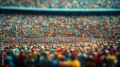 A sea of colorful clothing fills a stadium, a vibrant crowd of diverse people.