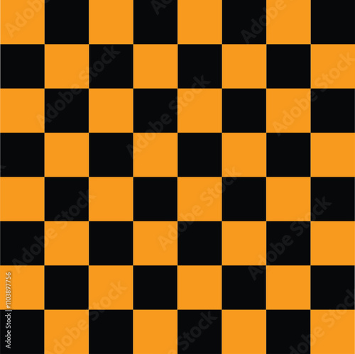 Black and orange checkered seamless geometric pattern. Checkered pattern tile background. Black and Orange grid. checker board abstract. flat style.