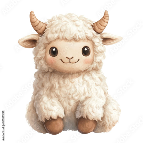 Cute cartoon sheep with fluffy wool and friendly expression