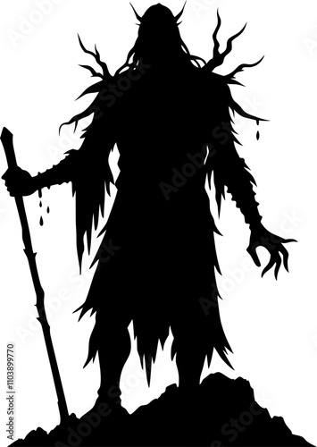 Unheimliche Kreatur Vektor Silhouette Körper mit Stab