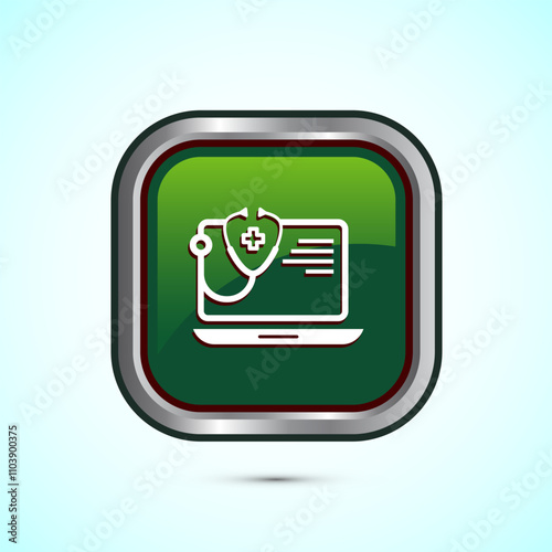 Online healthcare icon design, Virtual medical service sign, Green Color Square Button Design