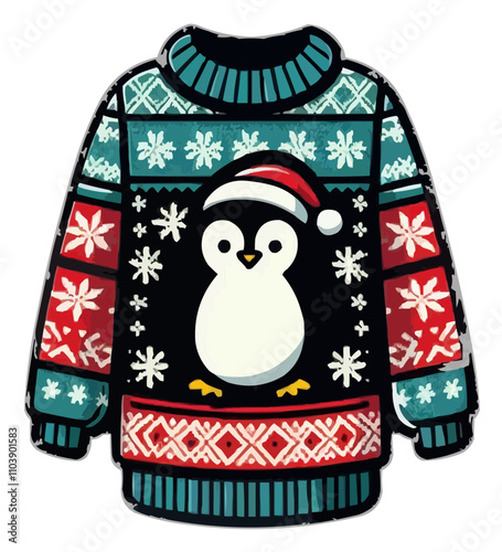 Ugly Christmas sweater with a penguin on it